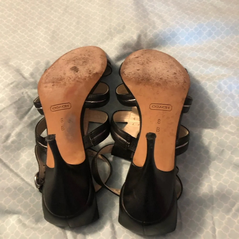 First Pic Copy Never Wore When Bought Coach Sandals Black Leather 3” heels - Picture 7 of 9